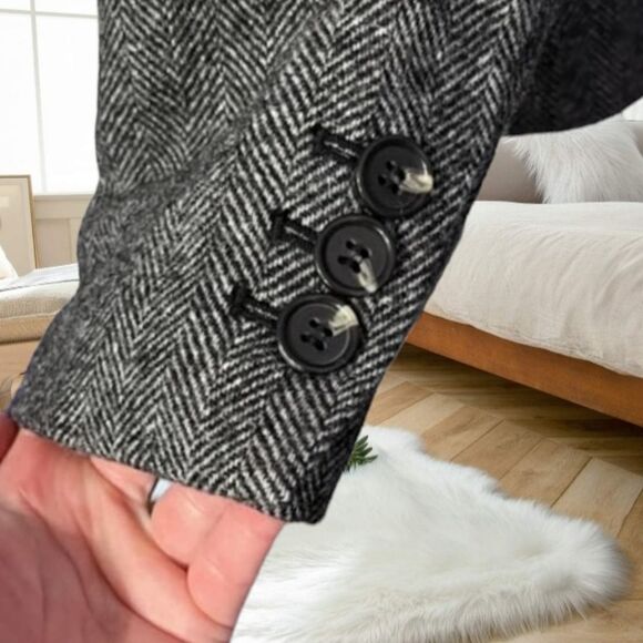 TALBOTS ABERDEEN SHETLAND WOOL  HERRINGBONE TAILORED BLAZER FAUX FUR TRIM SZ 8 - Picture 8 of 15